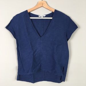 Ali Golden Raw Silk V-neck Top  S Navy